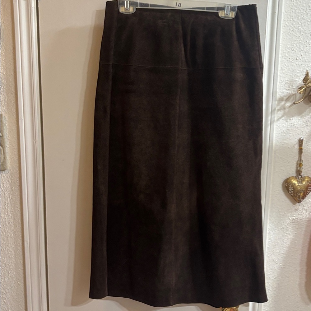 Women’s Dark Brown Genuine Suede Midi Skirt